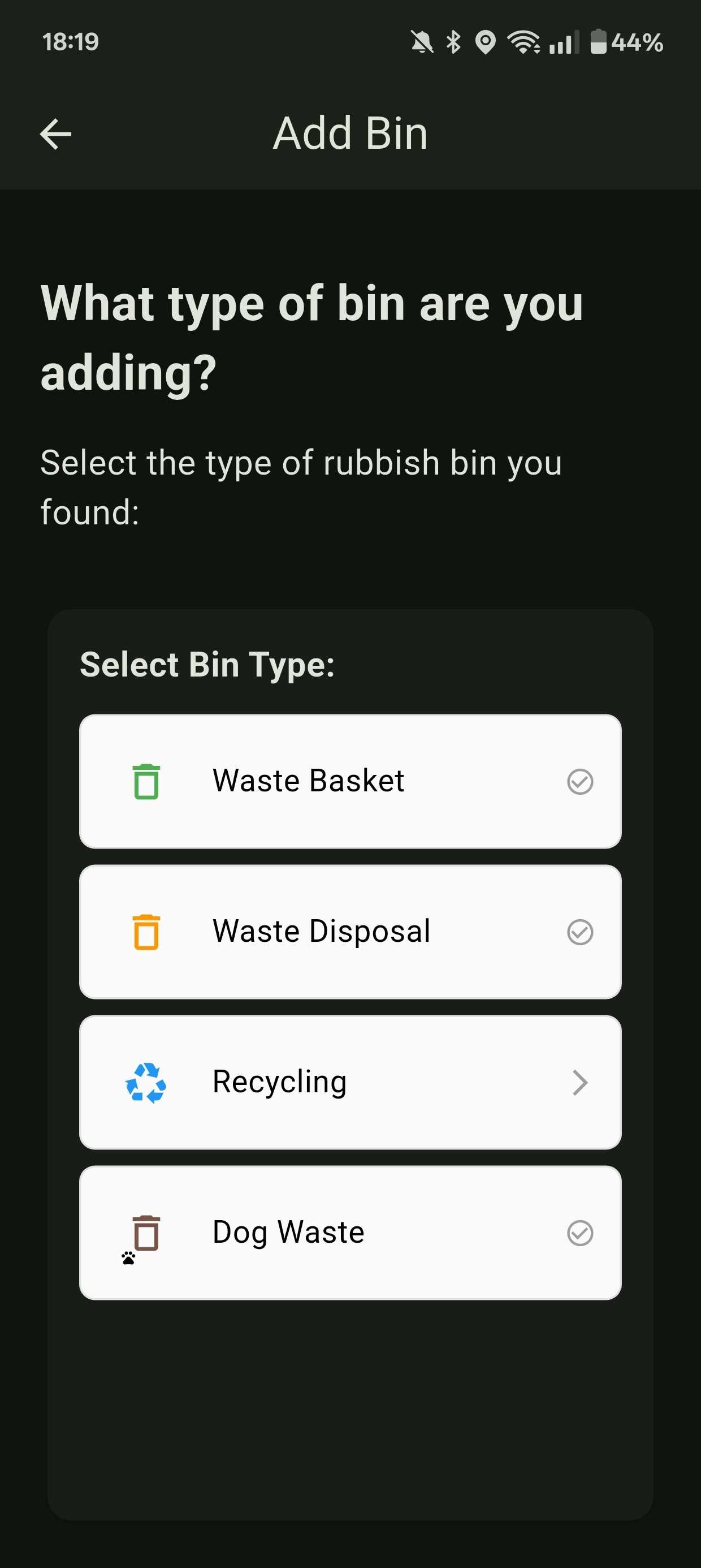 BinWhere: Mobile app